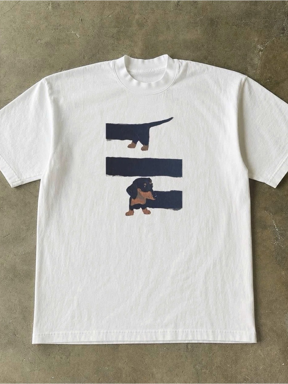 Gildan White Short-Sleeve Tee with Navy and Brown Dachshund Graphic